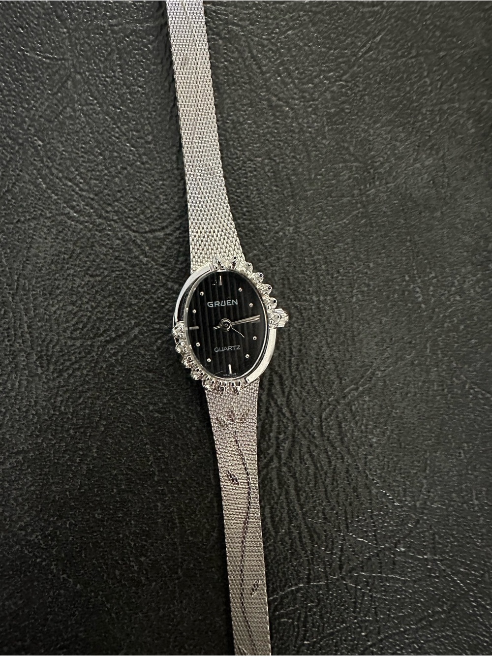 Gruen Women's Stainless Steel Mesh Cocktail Watch with Black Dial
